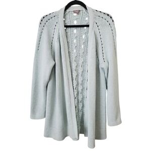 J.Jill Seaglass Blue Knit‎ Open Front Cardigan Sweater Womens XL Cotton Crochet